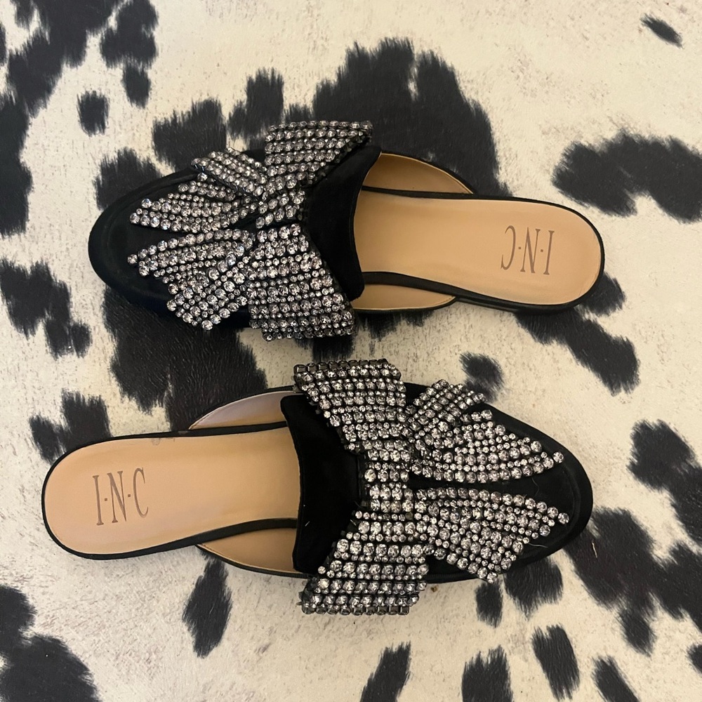 INC International Concepts Black and Silver Rhinestone Mules - Picture 4 of 4